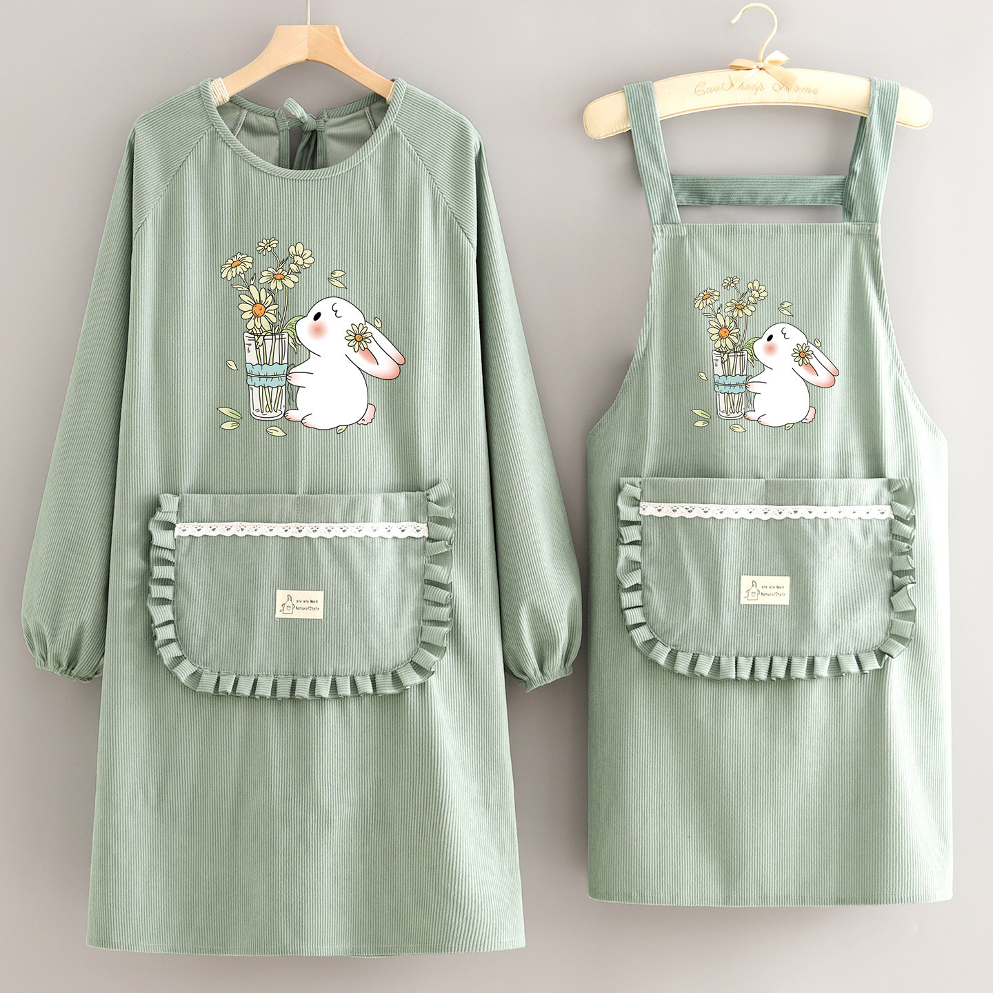 韩版条绒罩衣厨房做饭围裙餐饮围腰干活烘焙长袖女上班防护工作服,家庭/个人清洁工具,围裙,淘宝优惠券,粉丝福利购,淘宝优惠卷