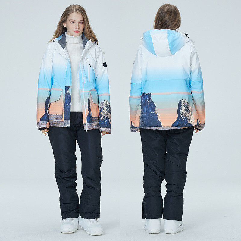 新品2023滑雪服单板双板女款冬季户外保暖加厚韩版滑雪衣套装上衣