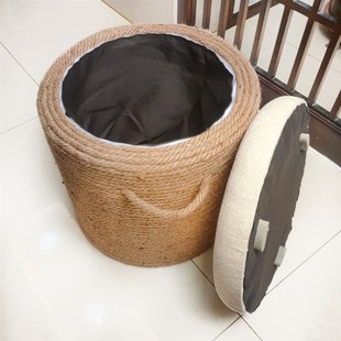 黄麻坐凳储物换鞋凳加高实木床尾凳坐墩子沙发小凳子茶几板凳手工