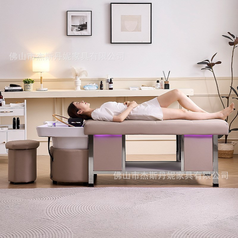 沙龙头疗洗头床美容熏蒸采耳养发恒温水循环不锈钢框架带 LED灯带