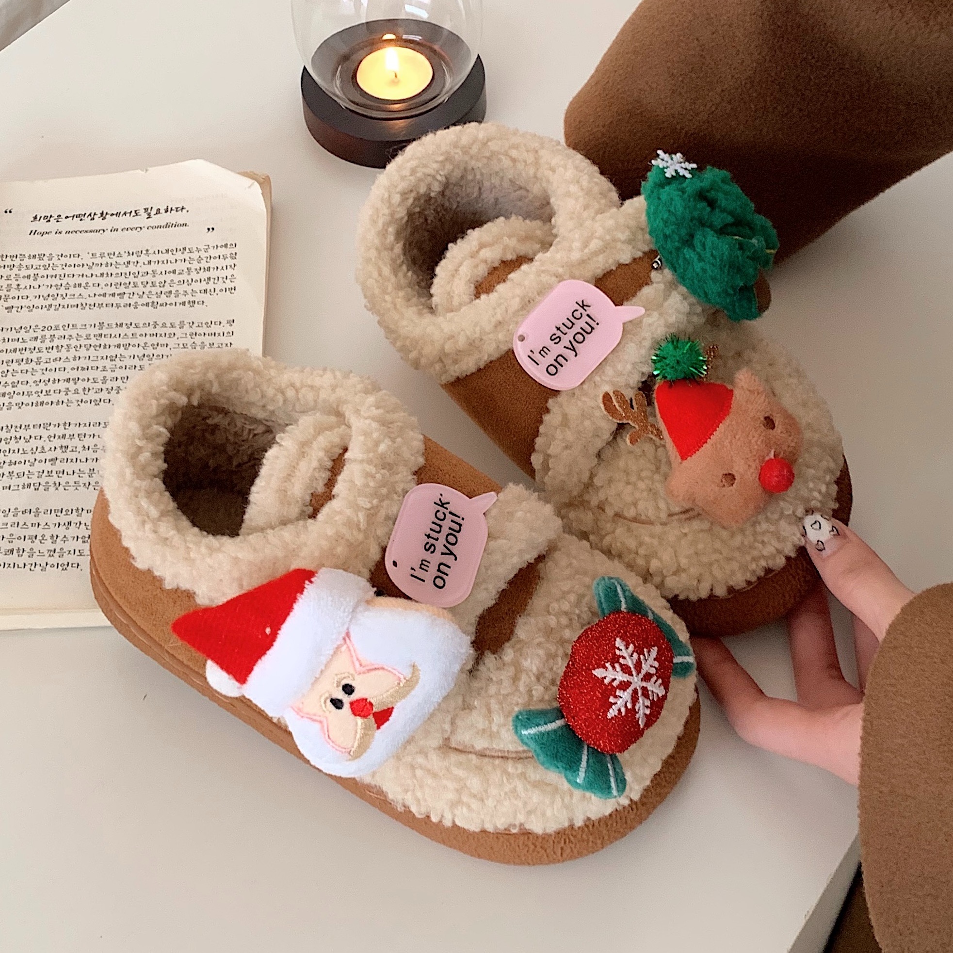 魔术贴保暖卡通圣诞老人棉鞋