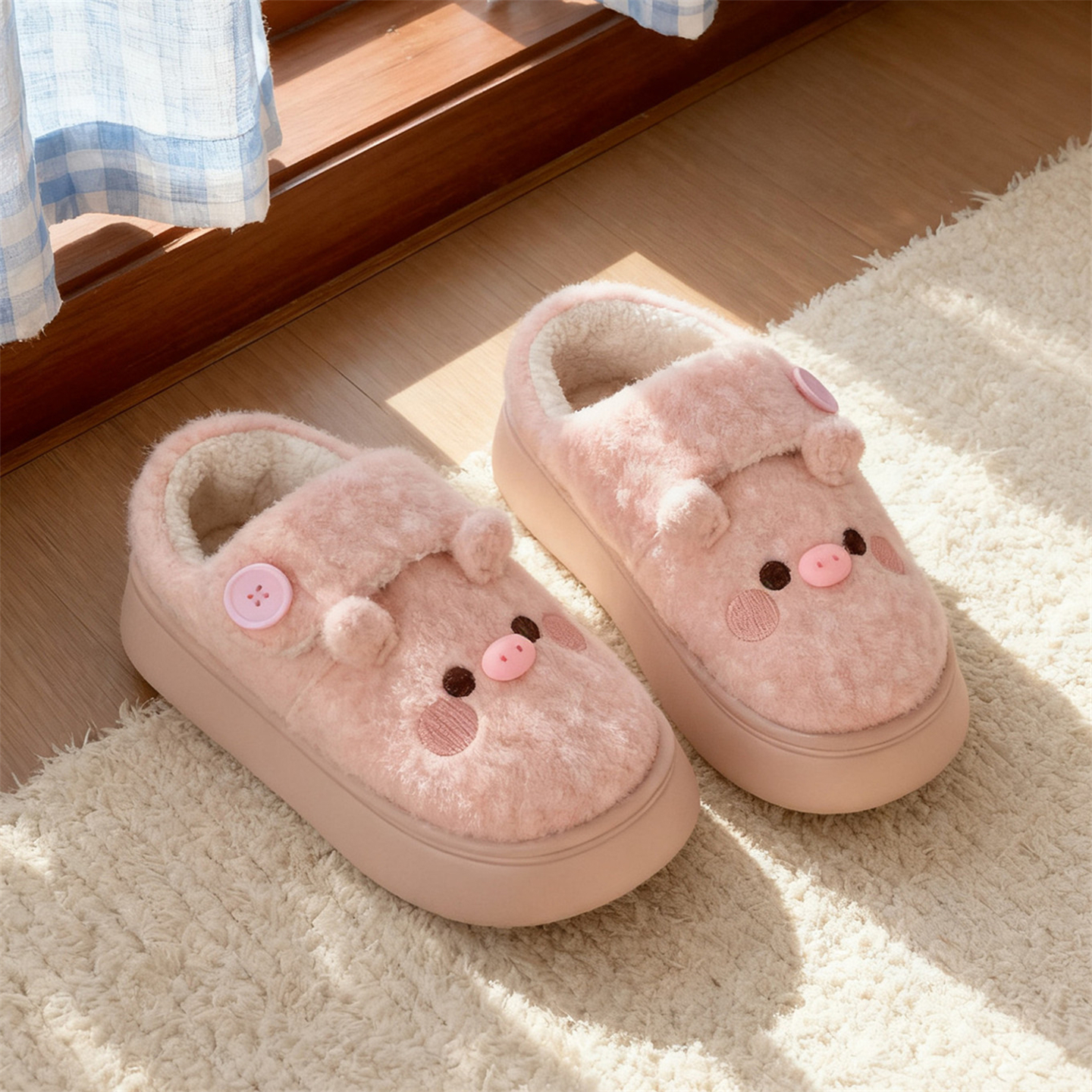 软萌可爱小猪面包鞋女冬休闲百搭