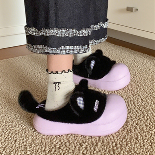 室内外穿保暖防滑Lolita可爱棉拖鞋冬天百搭软萌小猫厚底毛毛鞋女