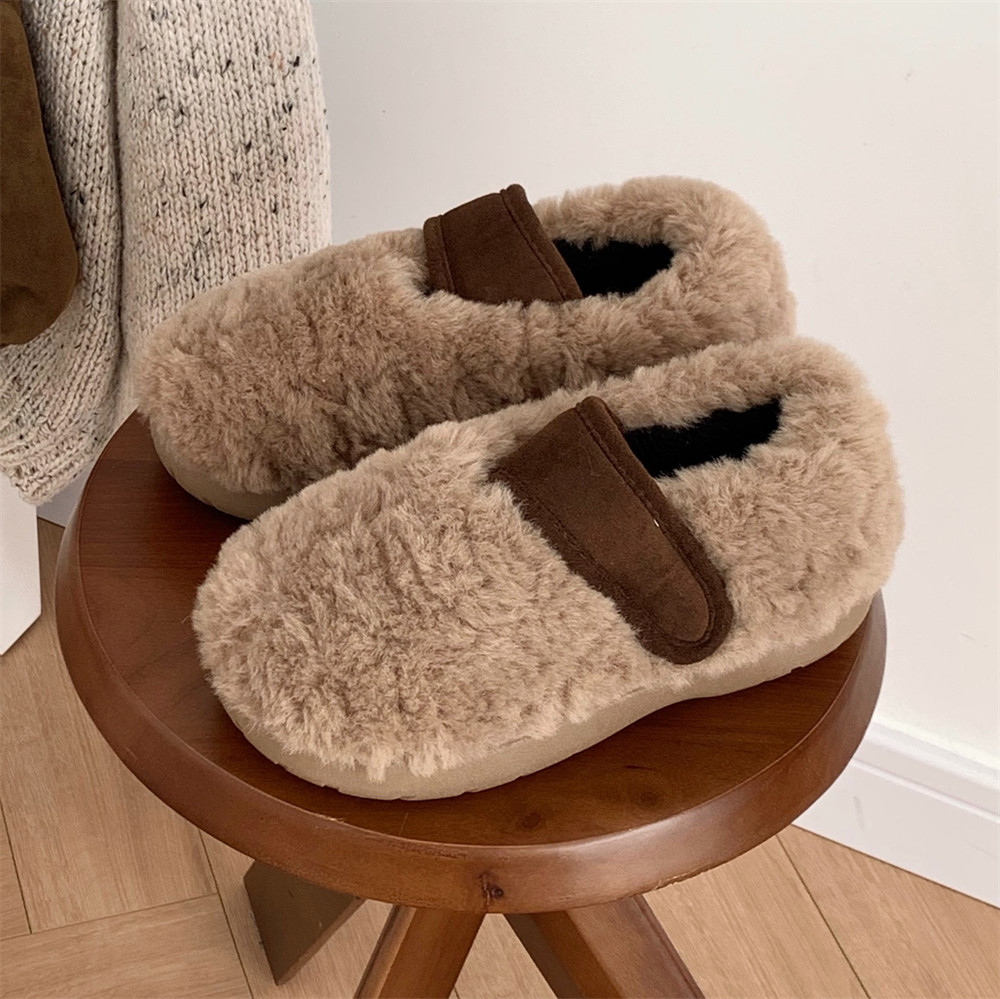 冬季女士时尚居家平底豆豆鞋防滑外穿保暖舒适毛绒绒撞色休闲棉鞋,女鞋,棉鞋,淘宝优惠券,粉丝福利购,淘宝优惠卷