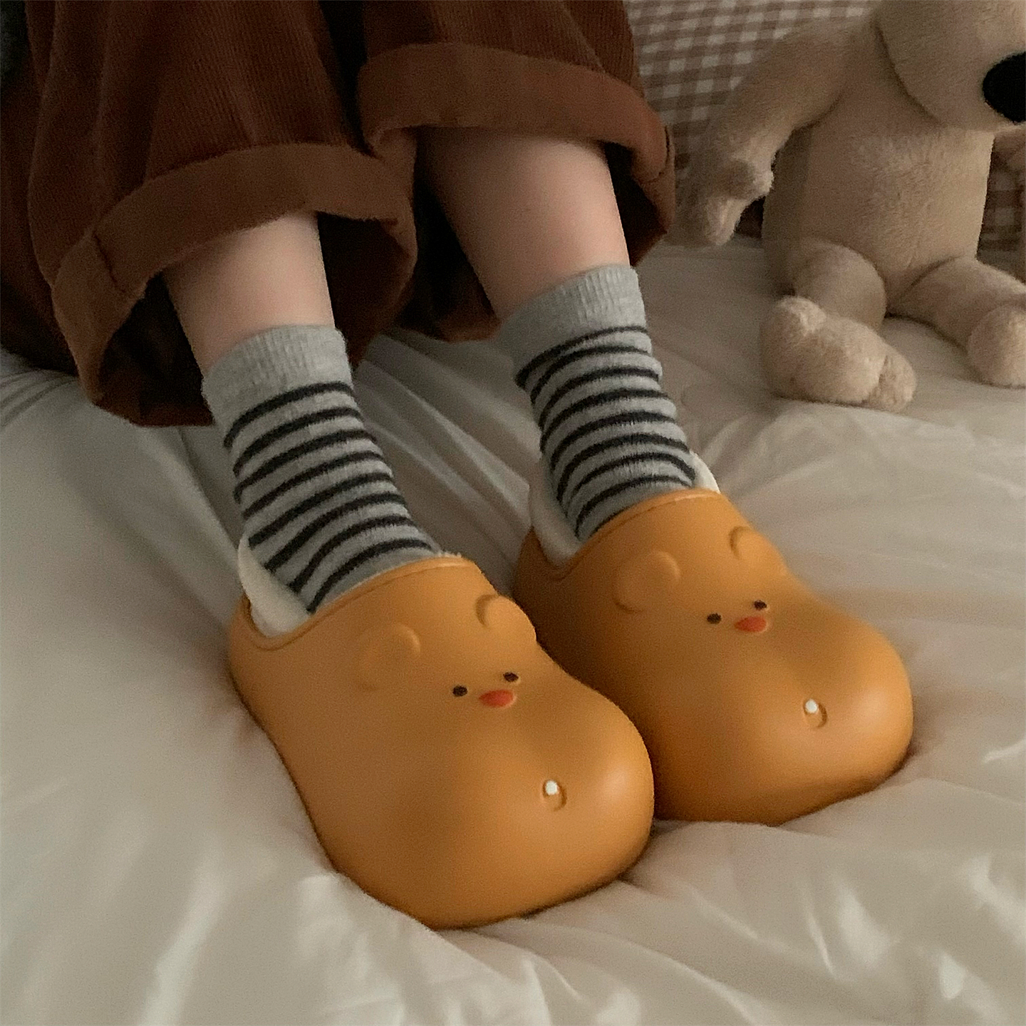 可爱小熊防水棉拖鞋女冬居家保暖