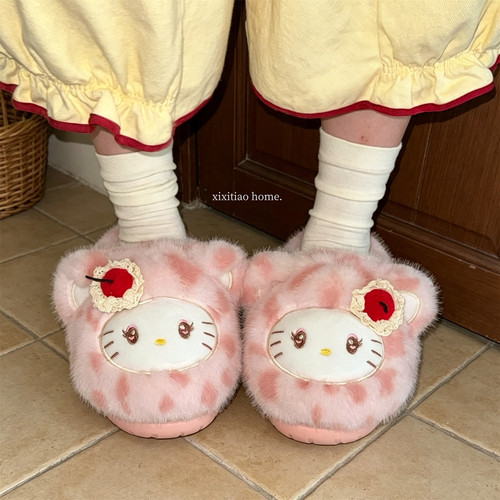 樱桃小猫棉拖鞋女居家毛绒保暖