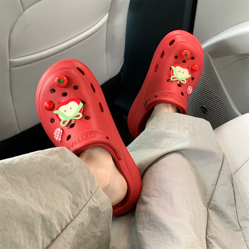 个性苹果番茄厚底增高洞洞鞋女夏