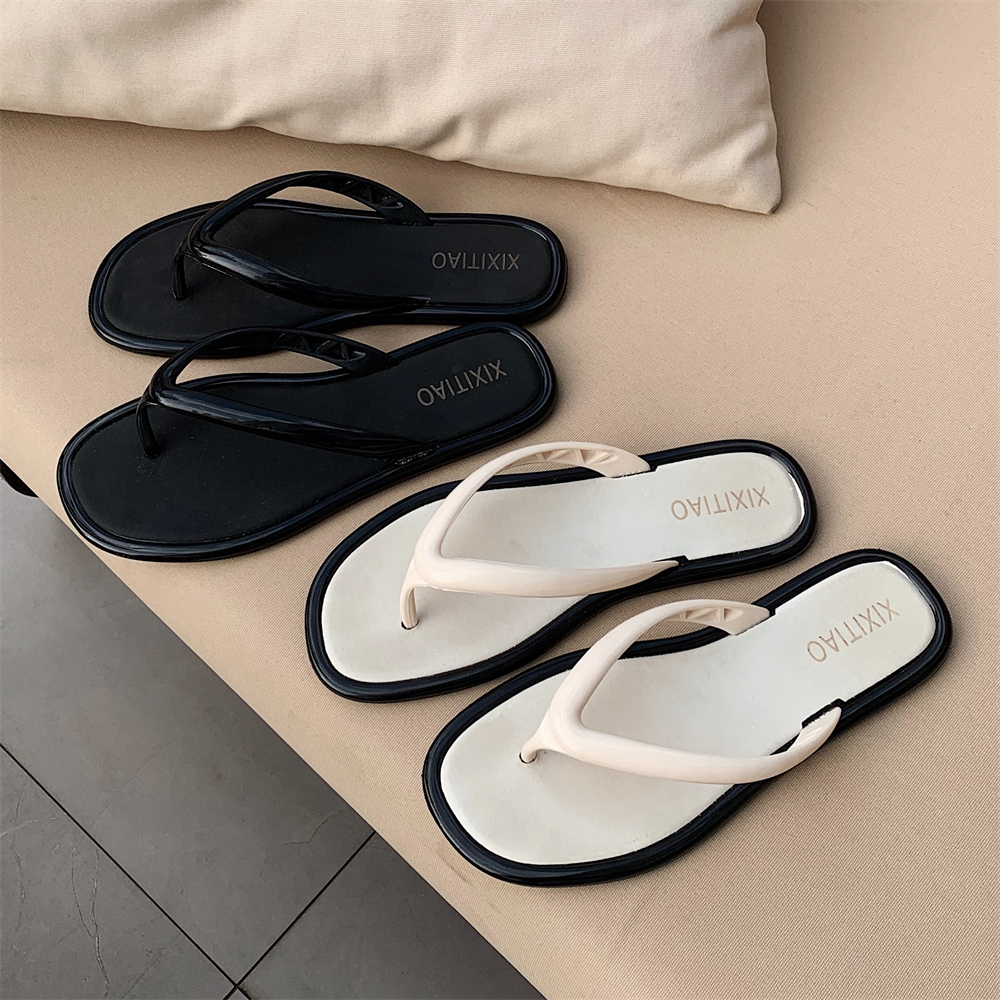 网红拼色时尚法式高级感人字拖