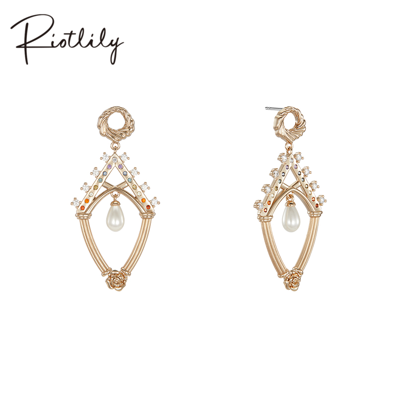 Riotlily/艾特里里蔷薇圣殿系列耳环立体设计珍珠锆石送女友礼物