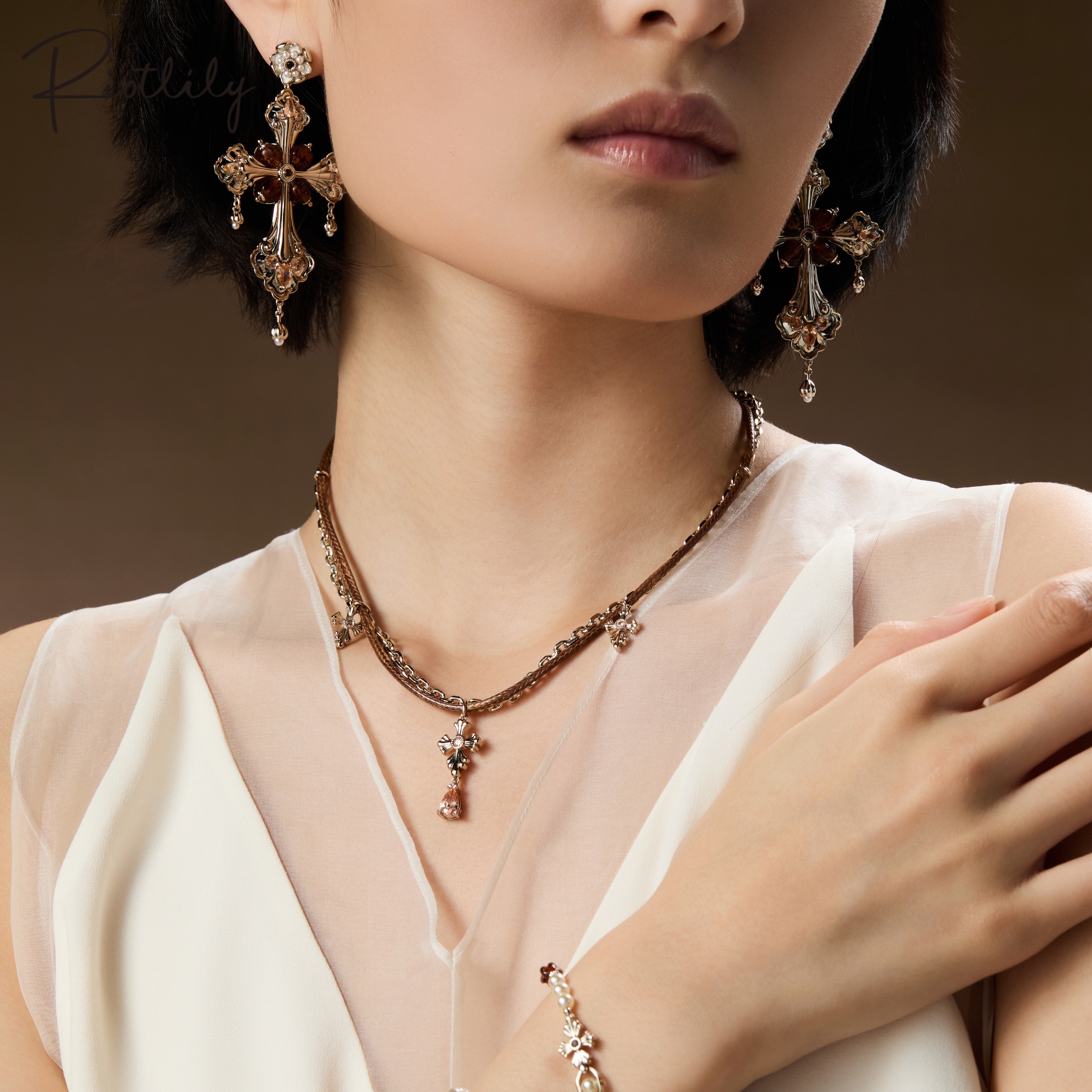 Riotlily/艾特里里约瑟芬系列项链油蜡绳叠戴毛衣链圣诞送女友