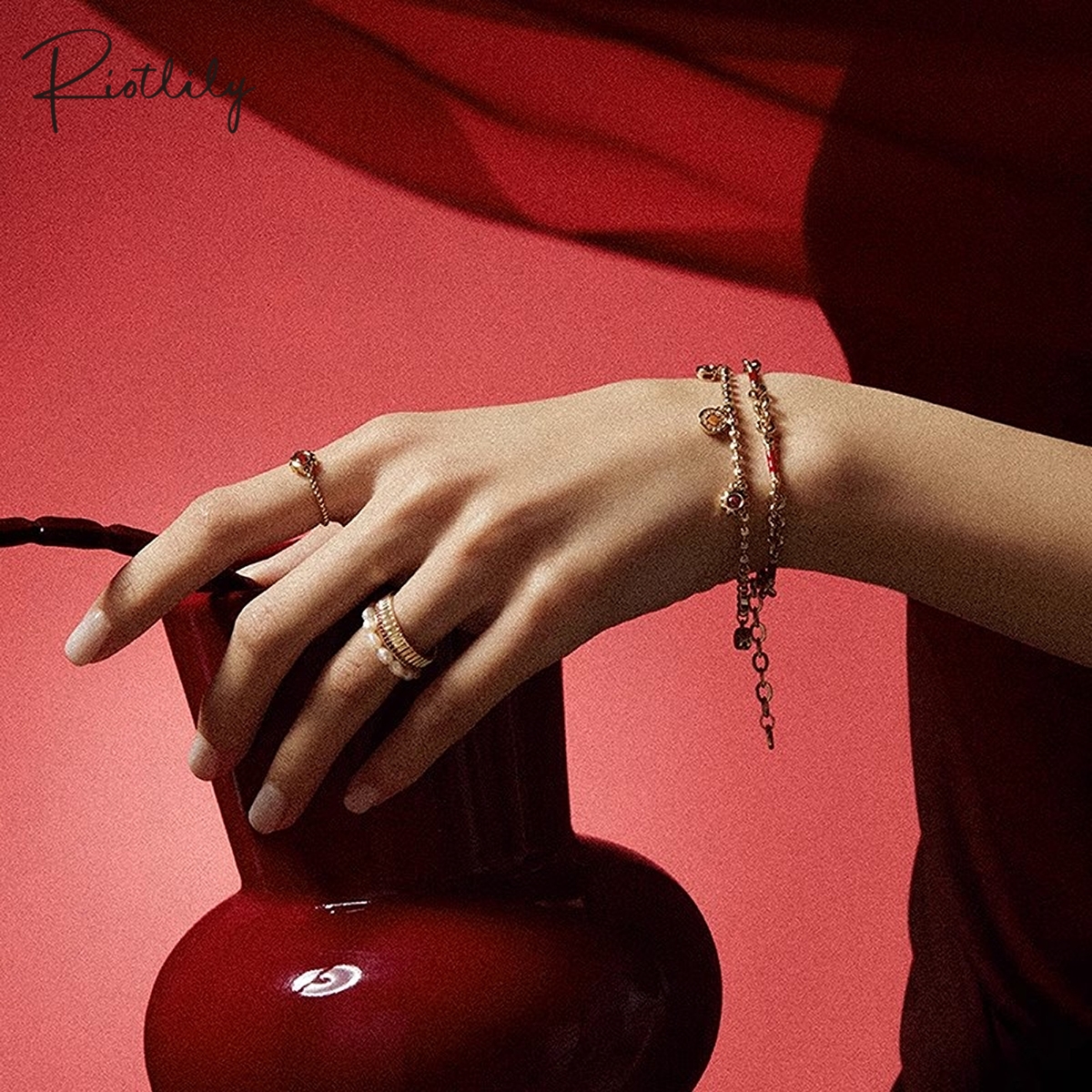 Riotlily/艾特里里时来运转手链双层红金色齿轮生日中秋礼物