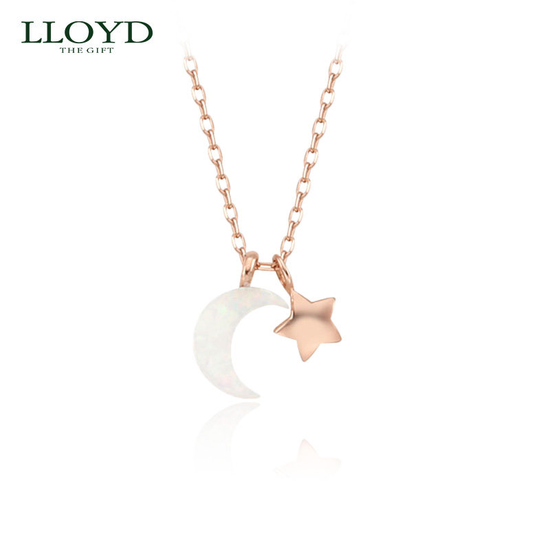 LLOYD洛雅蒂正品项链女 韩国10K金蛋白石月亮 韩国学生网红锁骨链