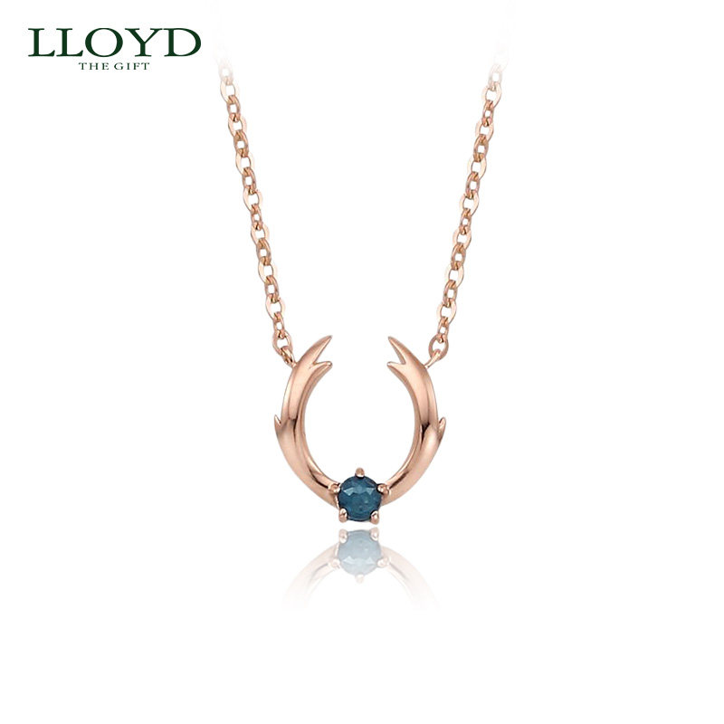 LLOYD洛雅蒂正品项链女 14K金蓝钻鹿角项链钻石百搭ins小众锁骨链