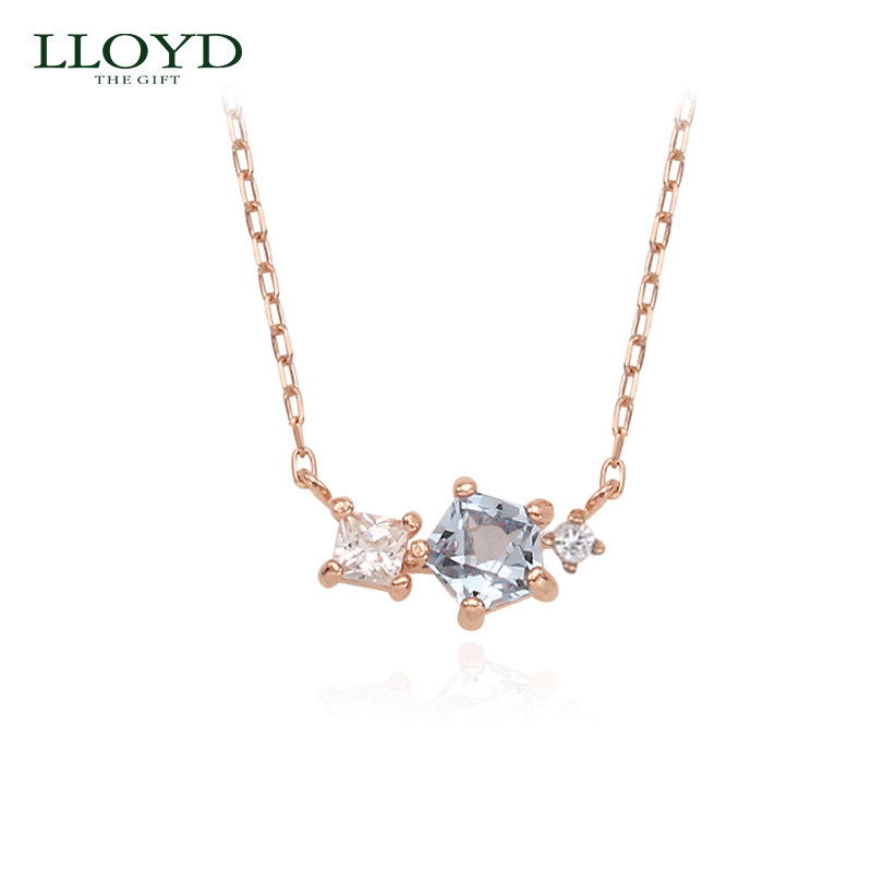 LLOYD洛雅蒂正品项链女 10k金温柔蓝白锆石项链 简约小众设计气质