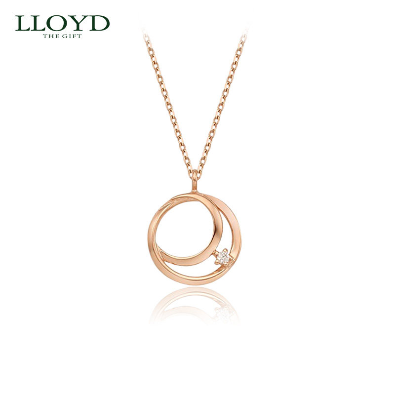 LLOYD洛雅蒂正品项链女 韩国14K金圆环星月锁骨链 ins简约玫瑰金