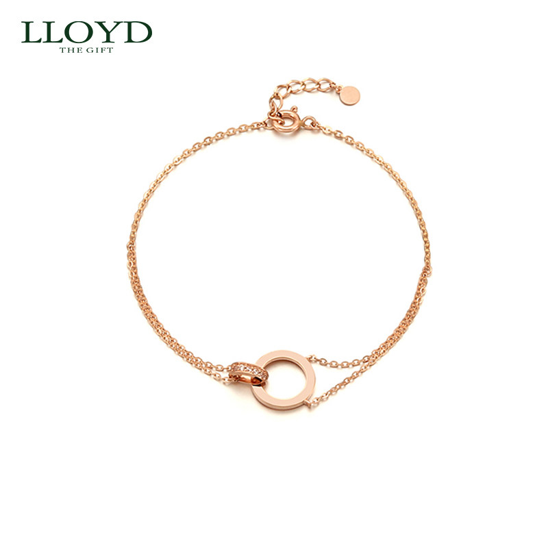 LLOYD洛雅蒂正品手链女14K金锆石镶嵌双环韩国玫瑰金简约高档首饰