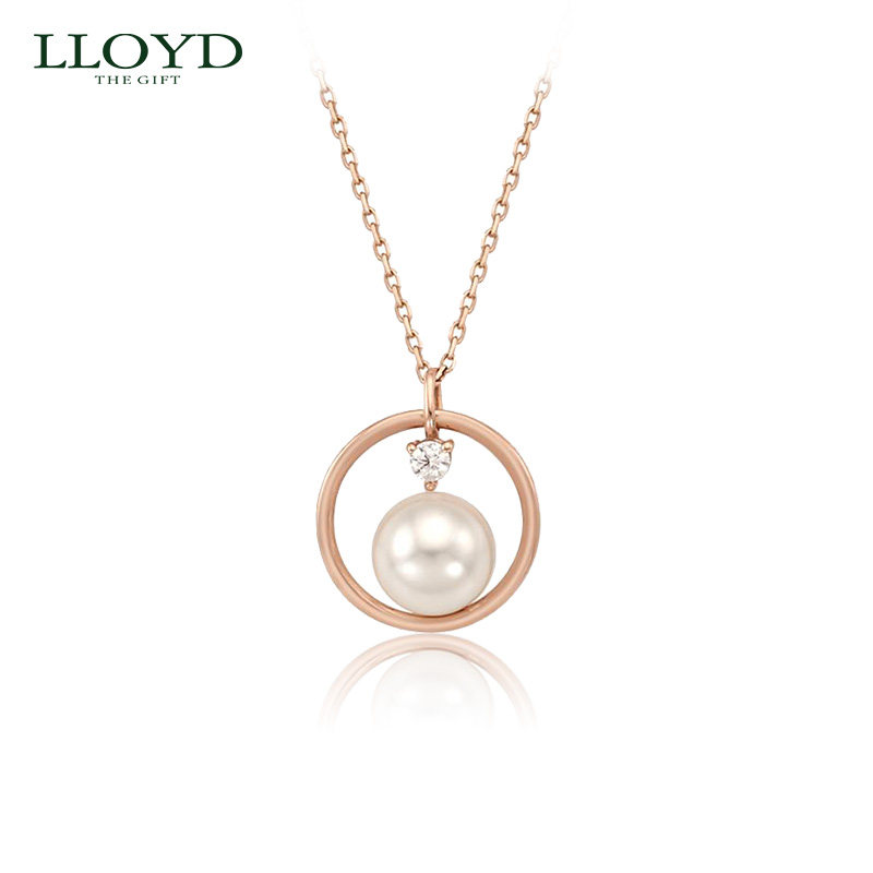 LLOYD洛雅蒂正品项链女 韩国14K金珍珠圆环 基本款玫瑰金锁骨链