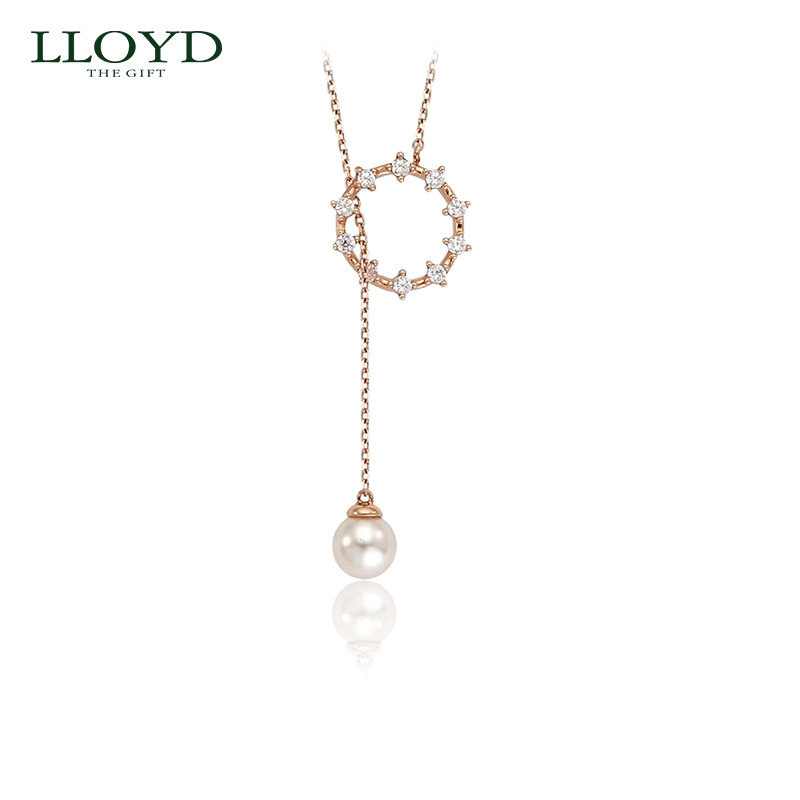 LLOYD洛雅蒂正品项链女 韩国14K花环珍珠可调节吊坠玫瑰金锁骨链