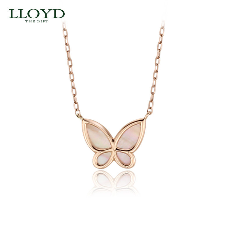 LLOYD洛雅蒂正品项链女 14k粉色贝壳蝴蝶项链 温柔简约仙女锁骨链