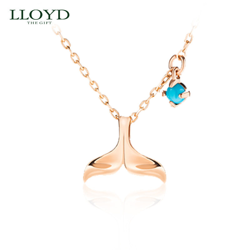 LLOYD洛雅蒂正品项链女 韩国10K梦幻鱼尾前任3鲸鱼尾锁骨链绿松石