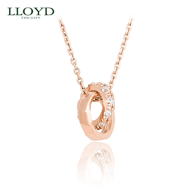 LLOYD洛雅蒂正品项链女 幸运双环项链 玫瑰金色锁骨链 一生守护