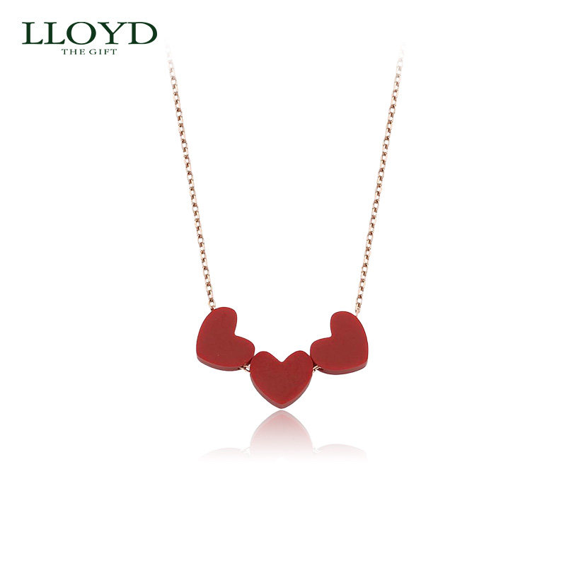 LLOYD洛雅蒂正品项链女 韩国10K金小红心 气质简约小众爱心锁骨链