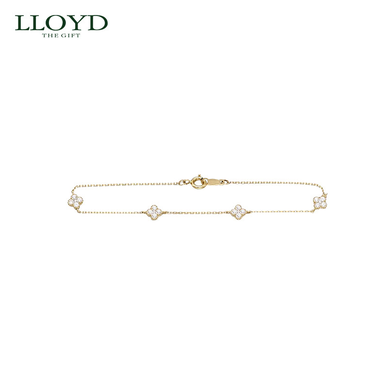 LLOYD洛雅蒂正品手链女 14K金幸运四叶草 韩国诞生石网红ins首饰