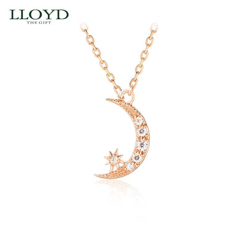 LLOYD洛雅蒂正品项链女 韩国10K闪耀月亮星星镶钻小众新款锁骨链