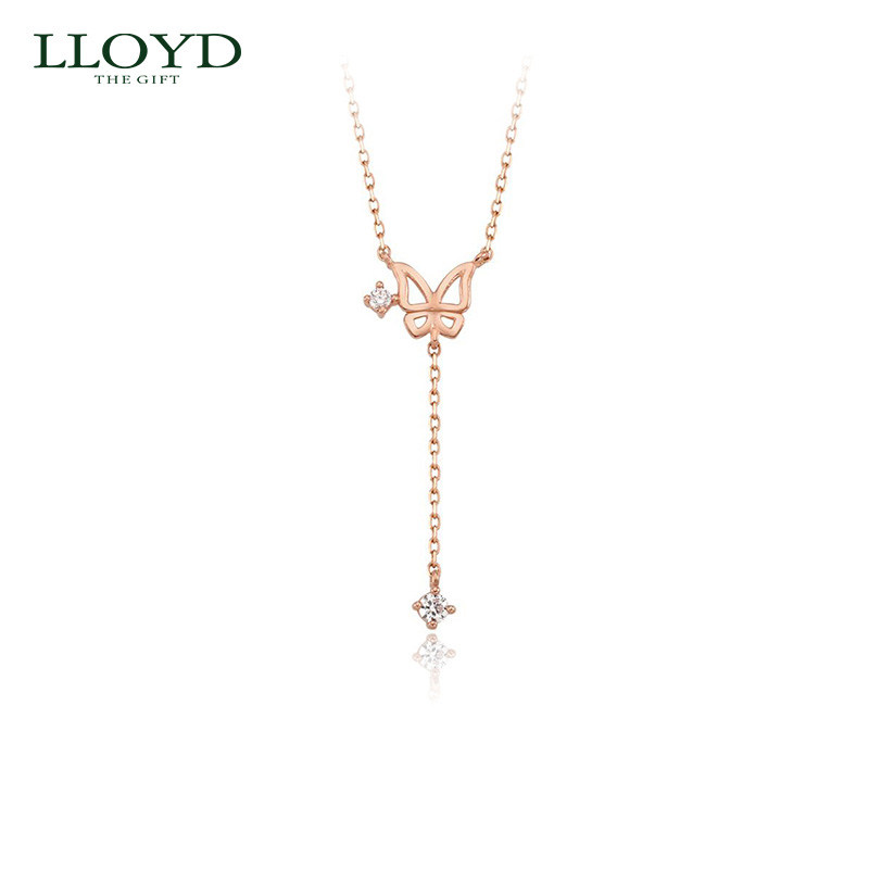 LLOYD洛雅蒂正品项链女 10k浪漫蝴蝶结项链小众设计感锁骨链ins风