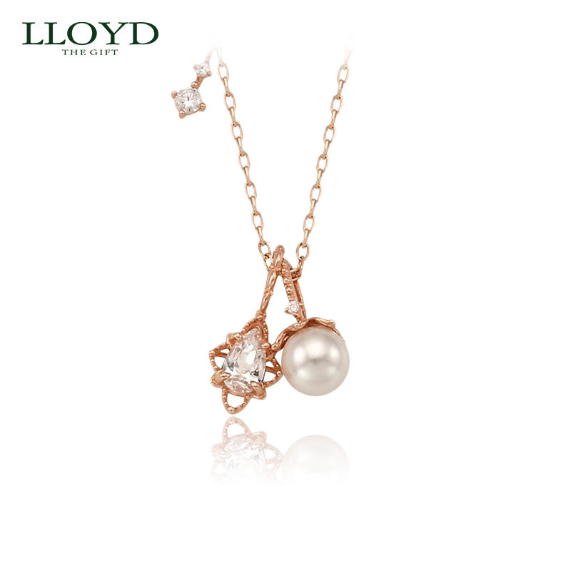 LLOYD洛雅蒂正品项链女 韩国14K金经典镶钻珍珠 ins风复古锁骨链