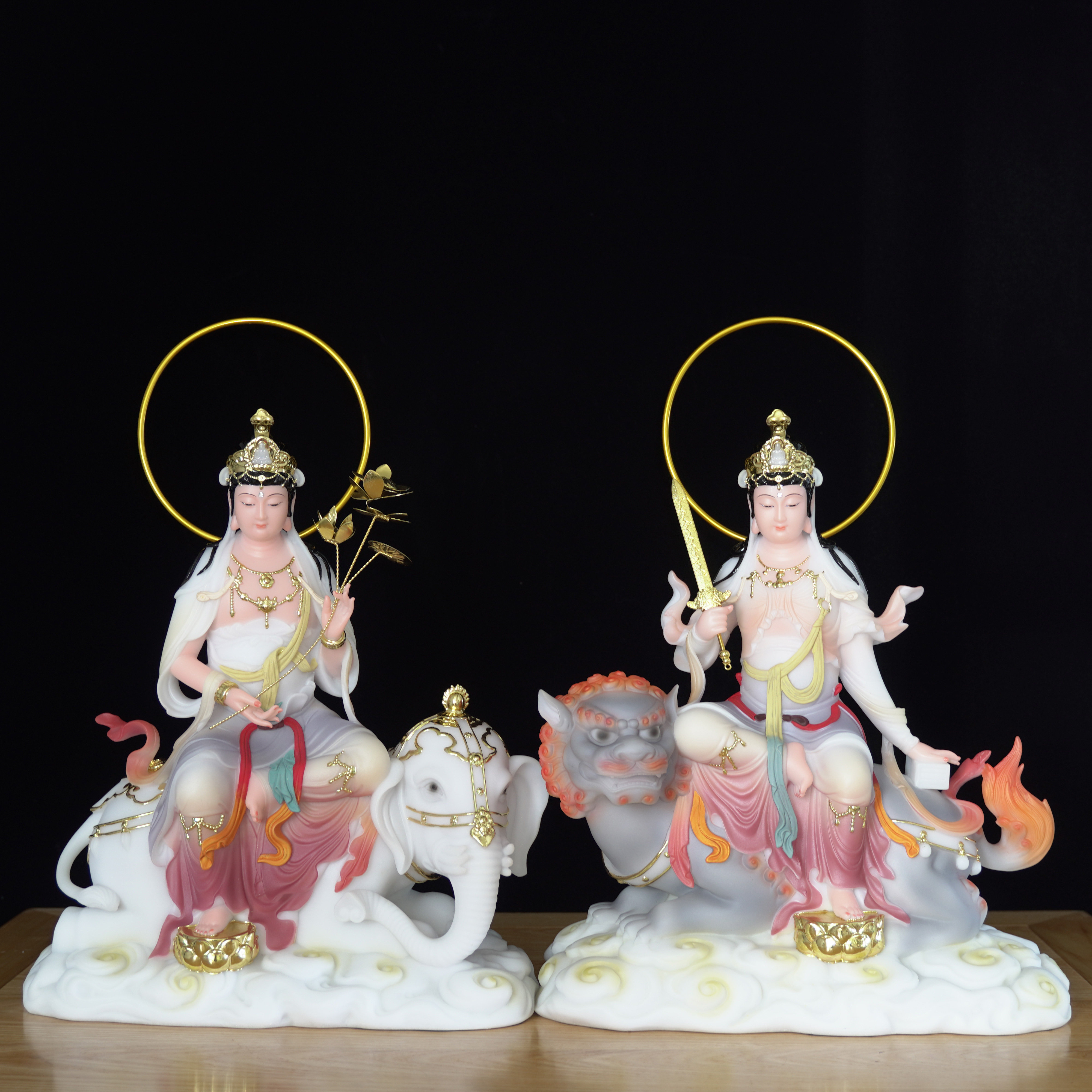 文殊普贤菩萨汉白玉佛像华严三圣家用摆件工艺品供奉神像