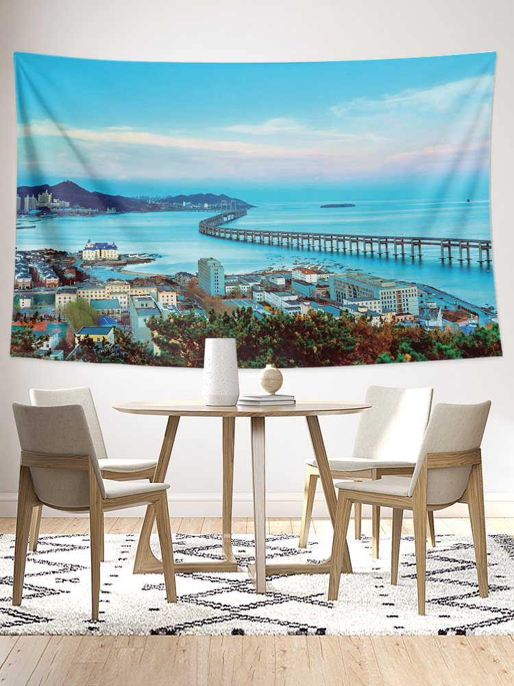 중국 빈청 랴오닝 대련 빈하이 해안 도시 풍경 사진 벽 장식 그림 배경 포스터 태피스트리 교수형 천