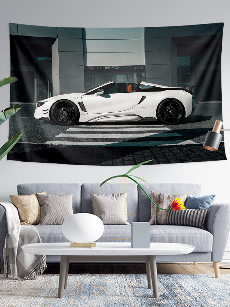BMW BMW I8 로드스터 전기 슈퍼카 주변 벽 천으로 장식 배경 천 포스터 교수형 천 태피스트리