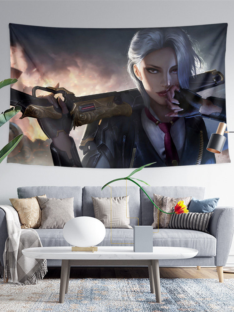 사용자 정의 OW OVERWATCH ASHE 주변 사진 장식 캔버스 배경 천으로 벽 천으로 포스터 태피스트리 교수형 천
