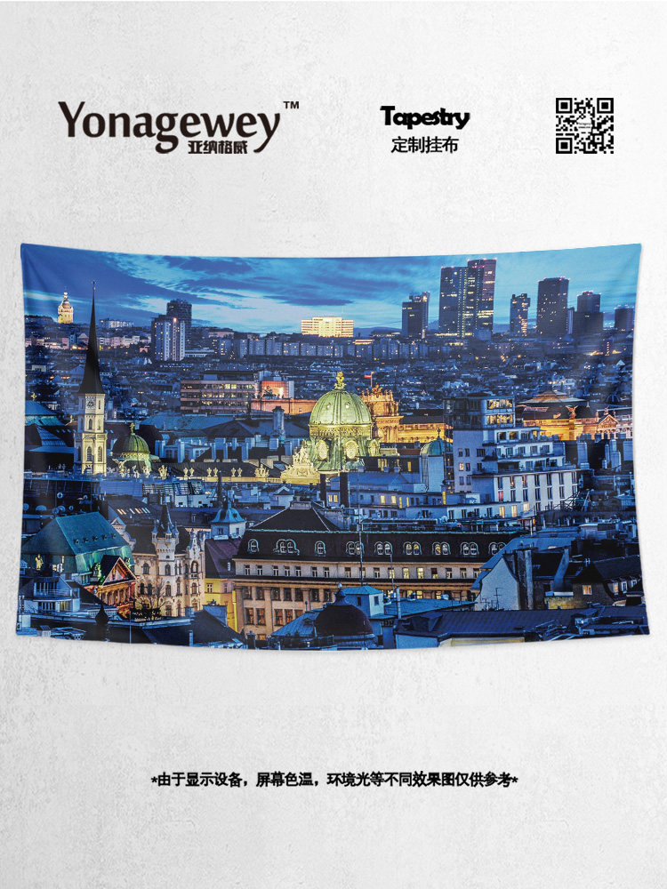 유럽 ??오스트리아 비엔나 음악 수도 도시 건물 벽 천 장식 배경 천 포스터 매달려 태피스트리