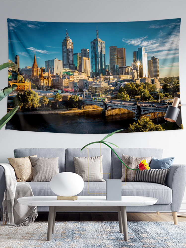호주 멜버른 해안 도시 야경 거리 장면 사진 벽 천 장식 배경 천 포스터 교수형 천 태피스트리