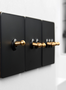 复古工业风格黄铜拨杆开关面板黑色老式简约个性酒店民宿金属插座