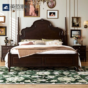 法式复古全实木床中古风1.8米别墅大床美式主卧2米x2米2双人婚床