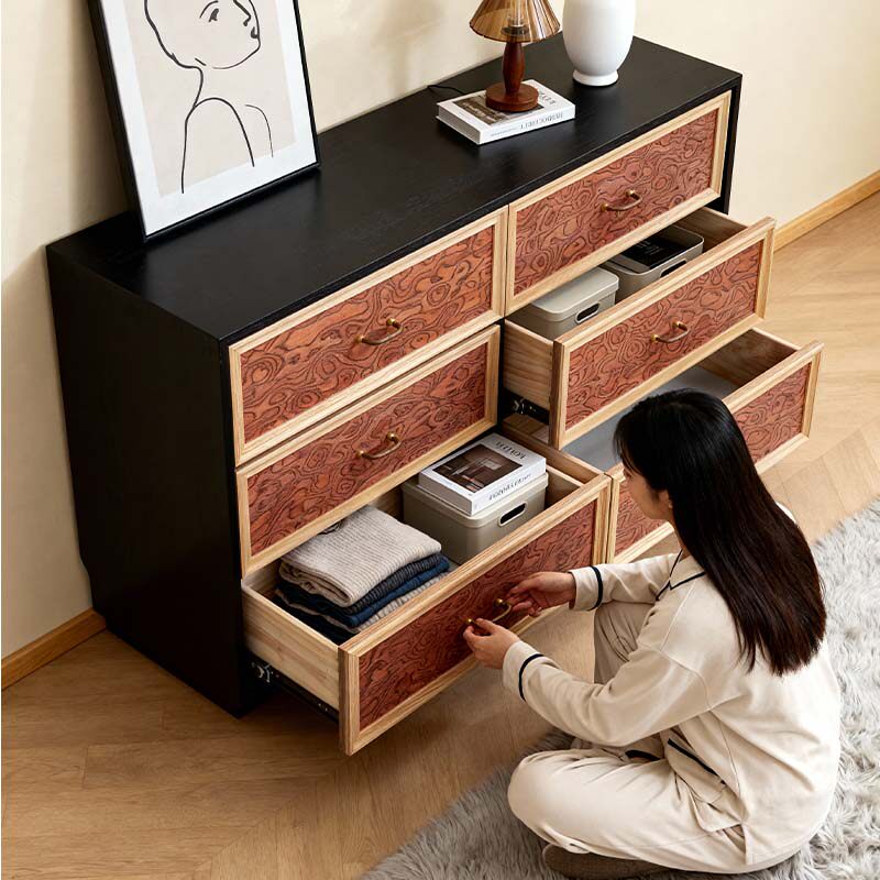 中古风实木六斗柜客厅靠墙柜法式复古卧室储物收纳柜艺术感玄关柜