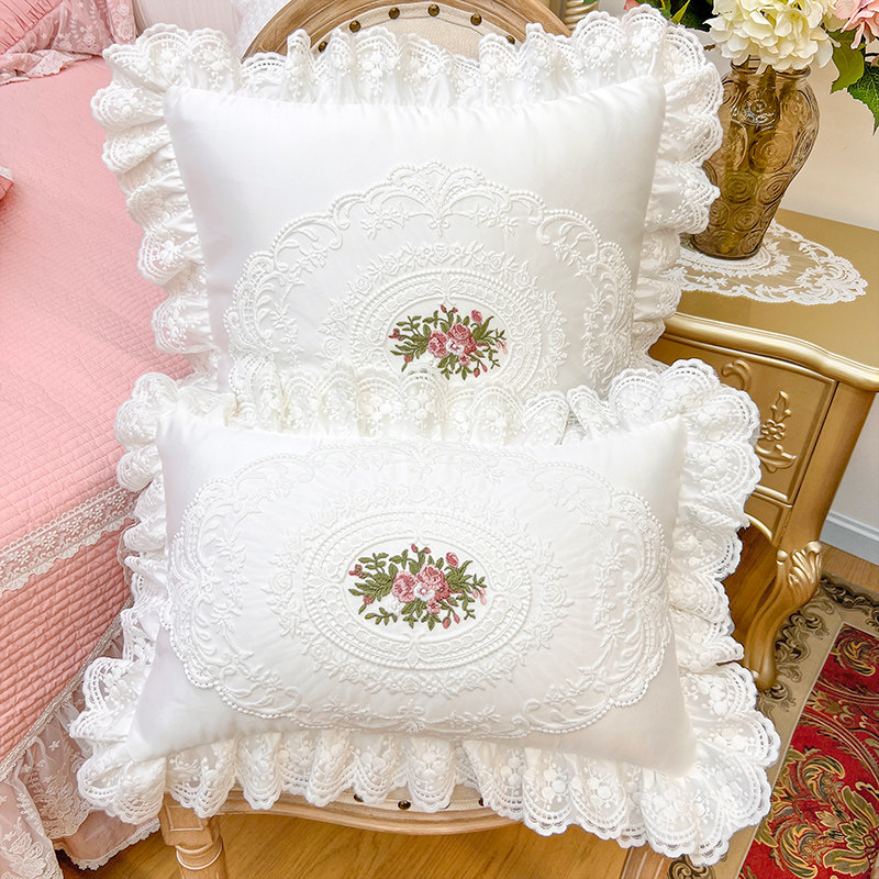 法式抱枕靠垫白色蕾丝方枕腰枕ins轻奢美式沙发卧室靠背枕造型枕