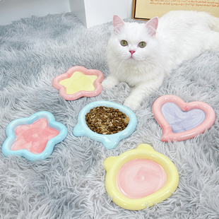 猫盘陶瓷饭碗狗盘饭盆宠物餐盘猫咪盘子碗食盆防打翻幼猫饭碗小狗