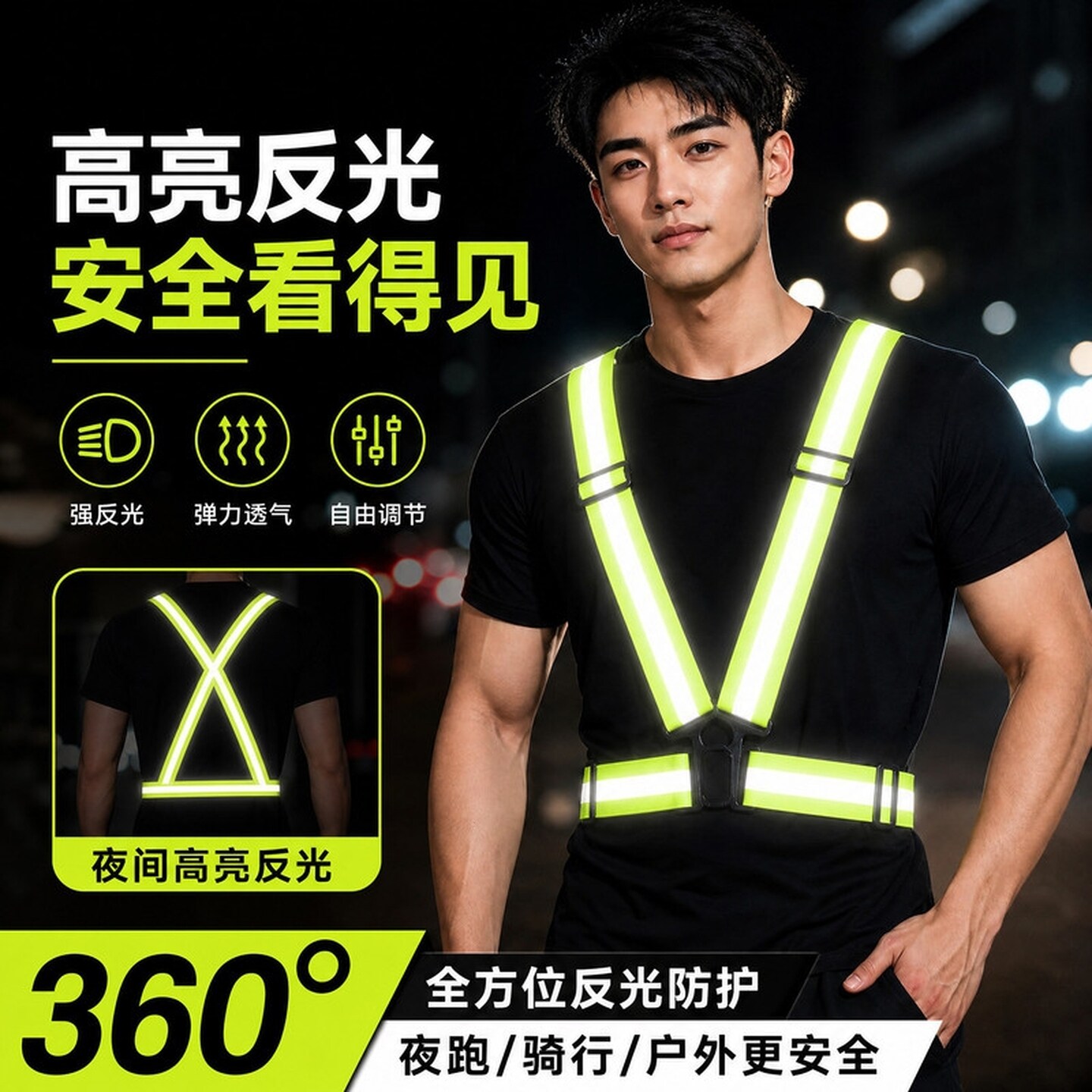 弹力安全背心代驾夜跑弹力反光马甲反光背带骑行夜晚反光衣环卫工