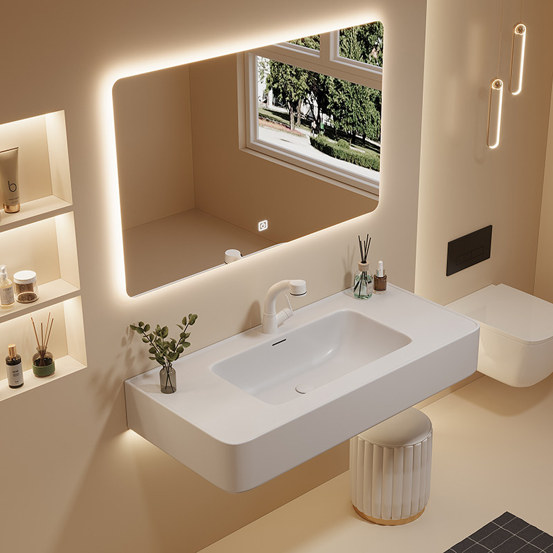 【定制】肤感一体盆挂墙式浴室柜组合洗手盆酒店别墅洗脸盆洗漱台