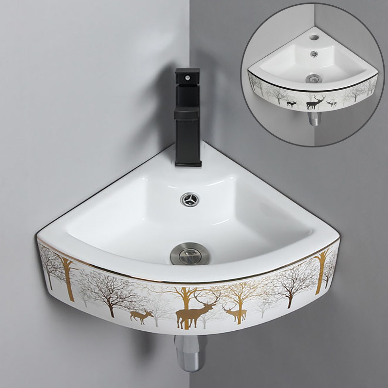 北欧挂墙式洗手盆家用三角挂盆墙角陶瓷洗脸盆卫生间小户型洗手池,家装主材,挂墙式洗脸盆,淘宝优惠券,粉丝福利购,淘宝优惠卷