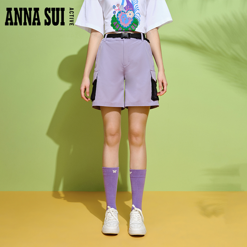 ANNA SUI安娜苏运动 机能风格工装五分裤女士吸湿速干短裤