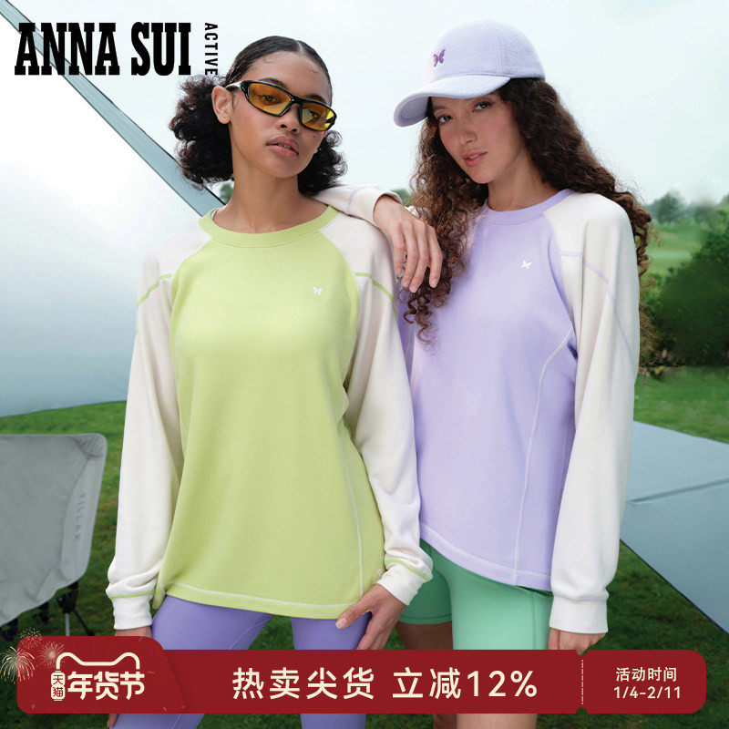 ANNA SUI安娜苏运动  多元系列 复古撞色加绒T恤弹力长袖上衣女,运动服/休闲服装,运动T恤,淘宝优惠券,粉丝福利购,淘宝优惠卷