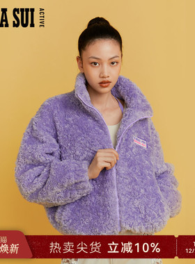 ANNA SUI安娜苏运动 经典紫色仿羊羔毛短款外套夹克加厚冬小个子
