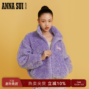 紫色仿羊羔毛短款 经典 外套夹克加厚冬小个子 SUI安娜苏运动 ANNA