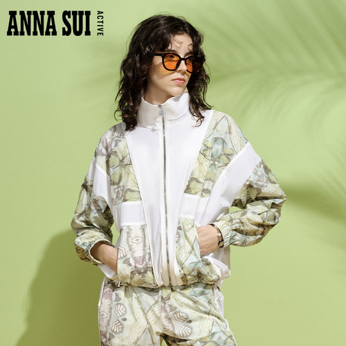 ANNASUI安娜苏运动拼接印花梭织长袖外套抗UV50+防晒衣轻薄女夏