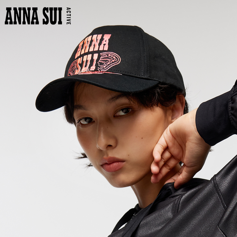 ANNA SUI安娜苏运动 经典logo蝴蝶刺绣复古撞色鸭舌帽
